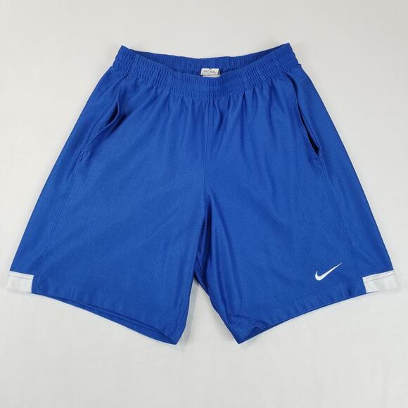 VTG Nike Basketball Shorts Mens Med Blue Shiny Dazzle 9" Pockets Drawstring Y2K - Picture 1 of 13